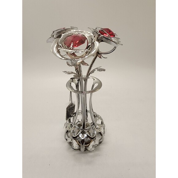 MATASHI CHROME PLATES SILVER FLOWERS BOUQUET and Vase Unique See! - Picture 6 of 13